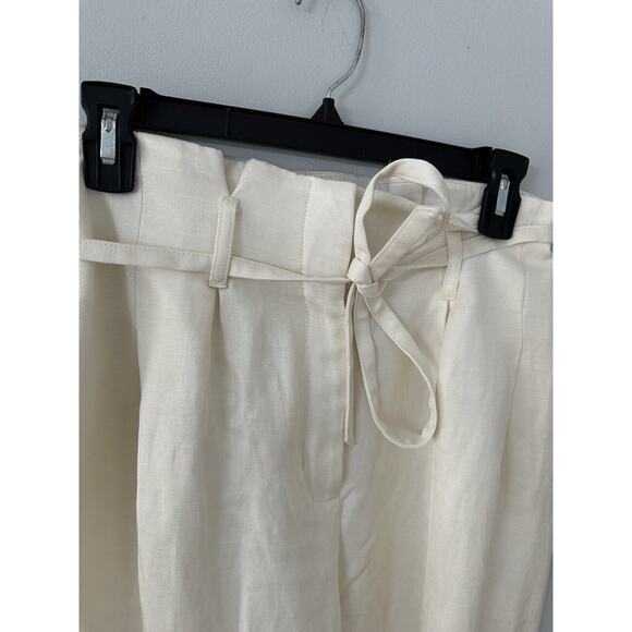 Express Womens 6S Pants Cream Ankle High Rise Paperbag Waist Linen Blend - Picture 3 of 10